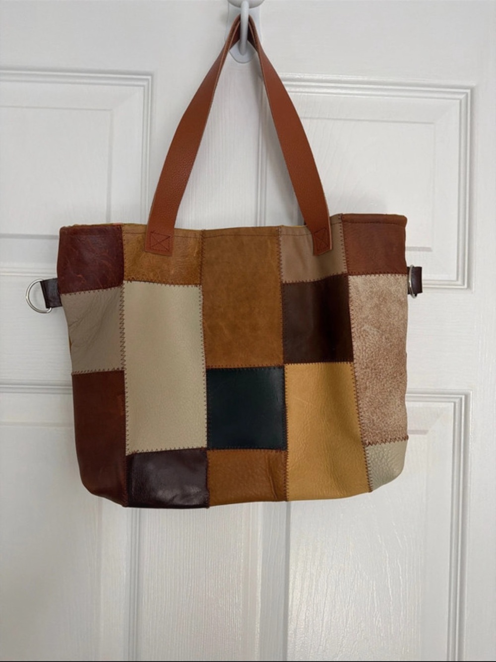 Handmade Patchwork Leather Tote Bag in Brown & Tan